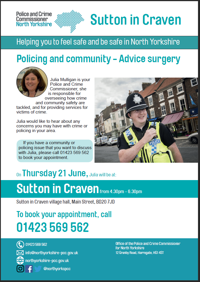 Sutton in Craven advice surgery Police, Fire and Crime Commissioner