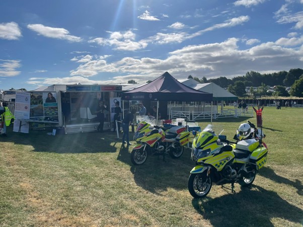 Police motorbikes in front of the joint services stand at the great yorkshire show