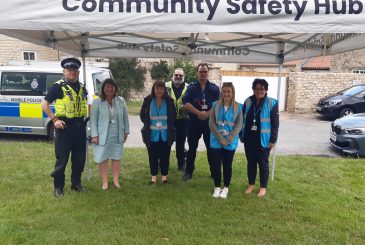 Commissioner Zoë with Inspector Dennison, PCSO Sean and Ryedale Community Safety Hub Staff Bridget, Beth, Sally and Martyn