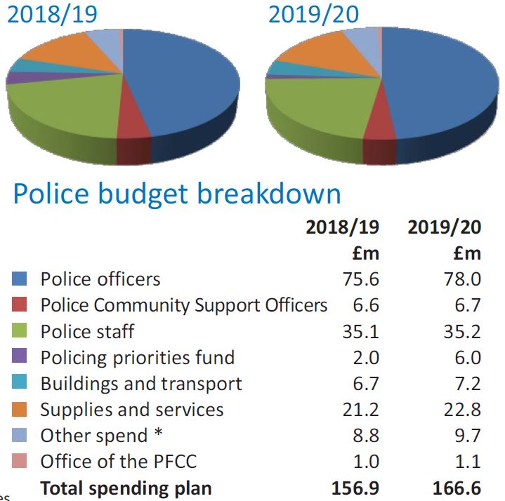 Pie charts showing police expenditure