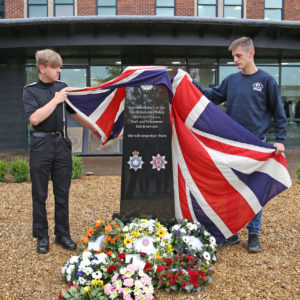 Police Cadet Harry Watters and Jacob Hudson ('LIFE' Course with the Fire Service) who unveiled the memorial.