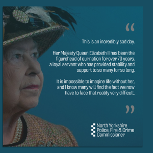 Image of queen with quote - “This is an incredibly sad day. “Her Majesty Queen Elizabeth II has been the figurehead of our nation for over 70 years, a loyal servant who has provided stability and support to so many for so long. It is impossible to imagine life without her, and I know many will find the fact we now have to face that reality very difficult.