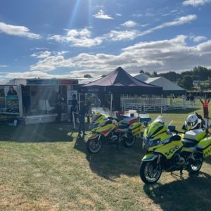 Police motorbikes in front of the joint services stand at the great yorkshire show