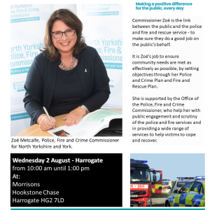 Download and pin up a poser - Meet Commissioner Zoe - Wednesday 2 August - Harrogate