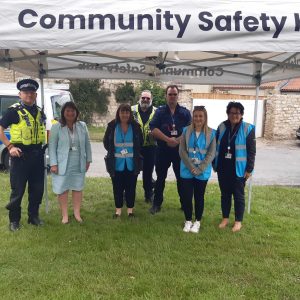 Commissioner Zoë with Inspector Dennison, PCSO Sean and Ryedale Community Safety Hub Staff Bridget, Beth, Sally and Martyn