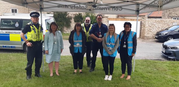 Commissioner Zoë with Inspector Dennison, PCSO Sean and Ryedale Community Safety Hub Staff Bridget, Beth, Sally and Martyn