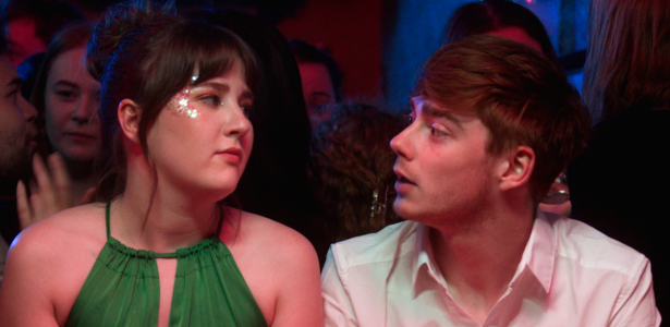 Mia, played by Hannah Mullen, with Ryan, played by Lewis William Magee, when they first meet at the bar in a night club