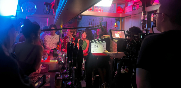 Filming at the bar