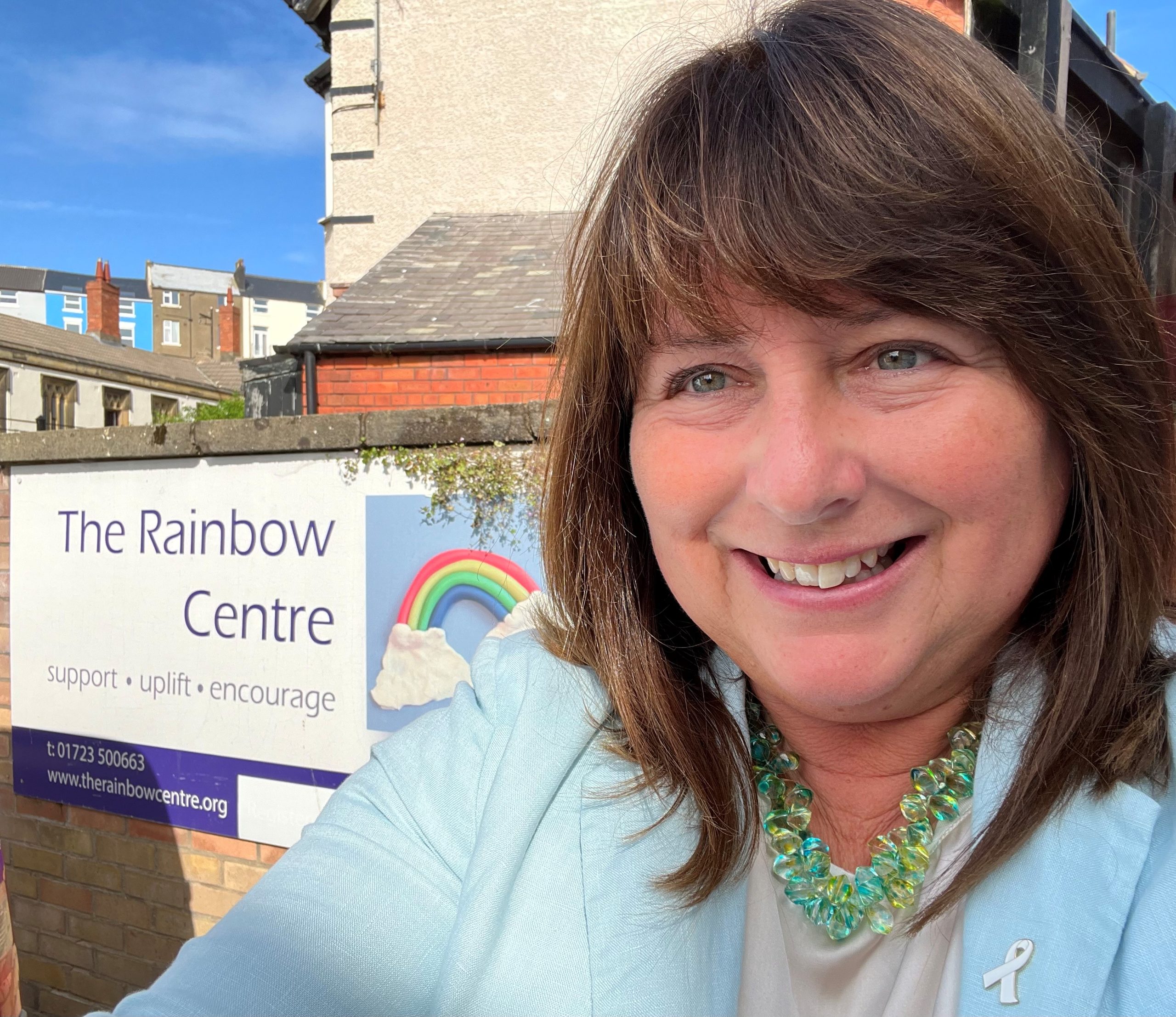 Commissioner Zoe outside The Rainbow Centre, Scarborough.