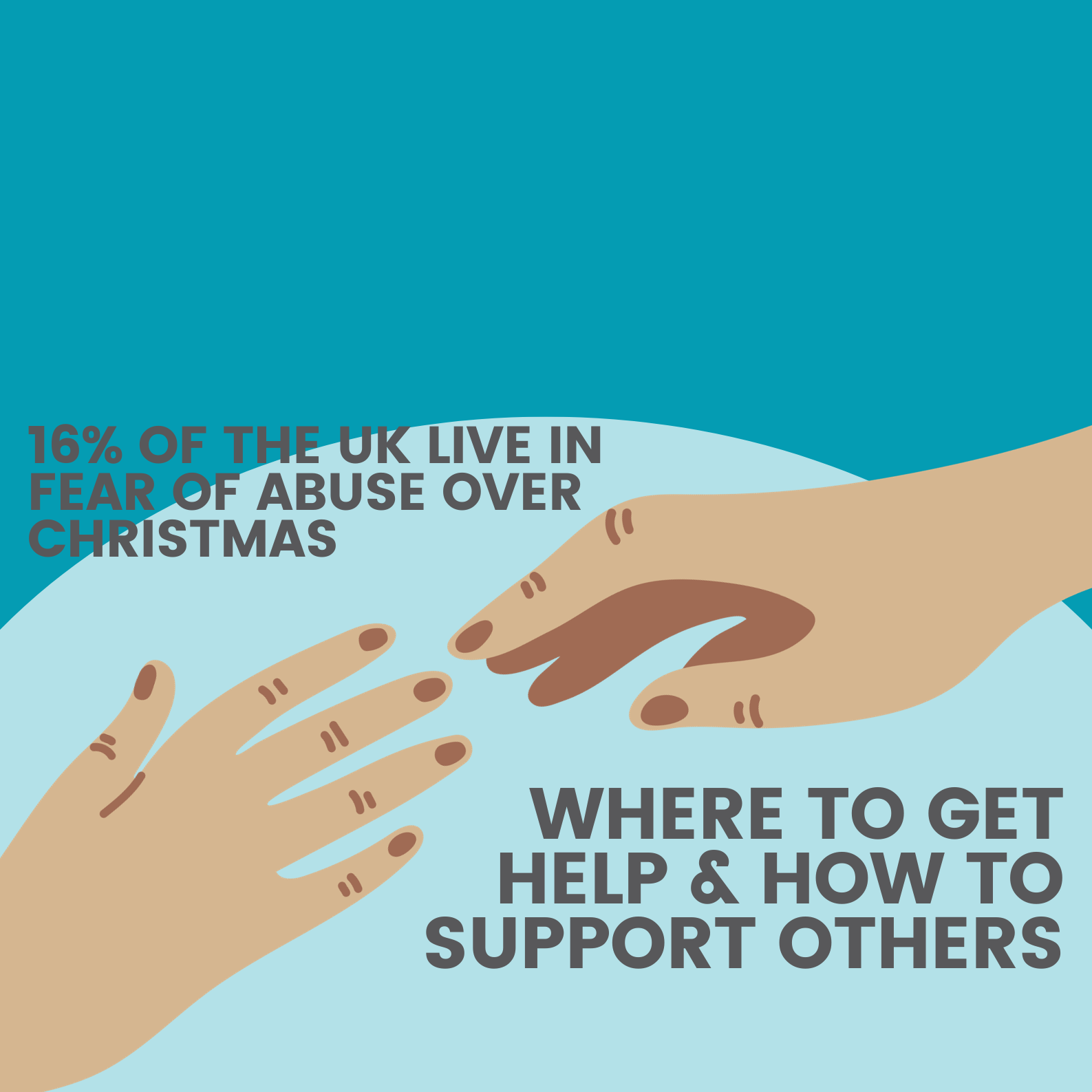 Two hands reaching for each other with the words '16% of the UK live in fear of abuse over Christmas. Where to get help and how to help others. 